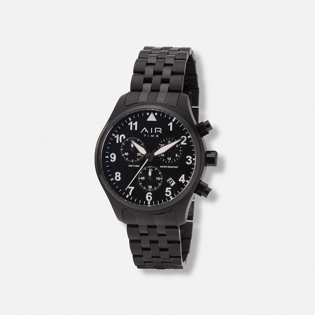 Air Time Chrono, svart tavla & metallband - 42 mm