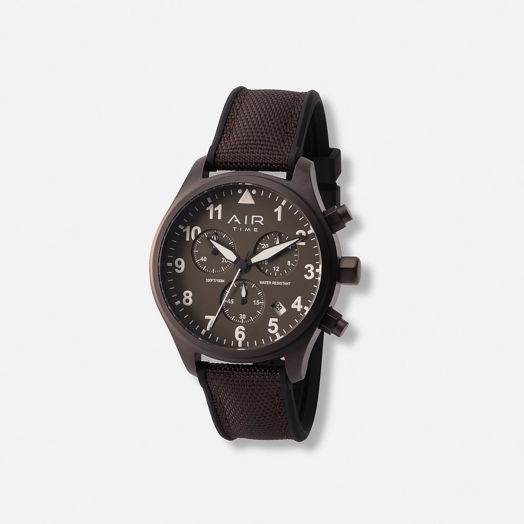 Air Time Chrono, brun tavla, gummiband - 44 mm