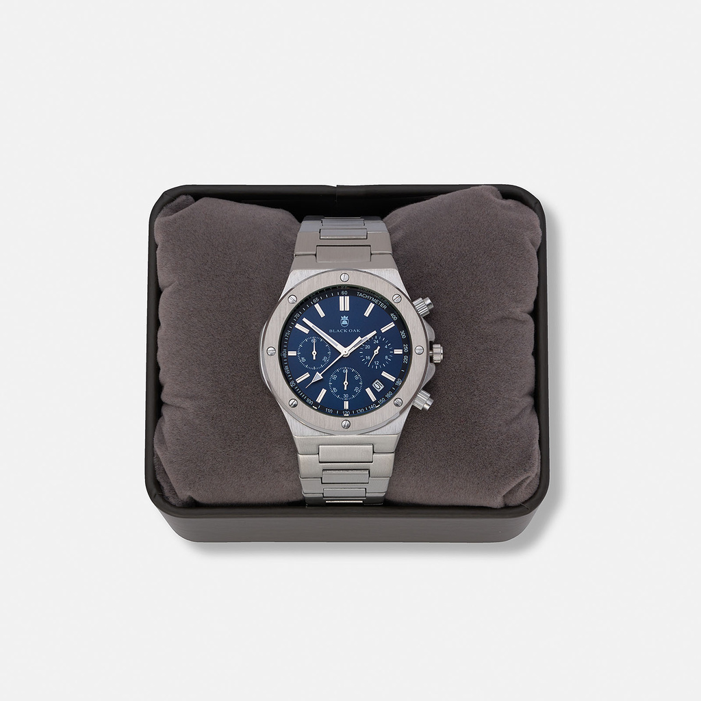 Black Oak Master Chrono metallband silver/blå - 42 mm