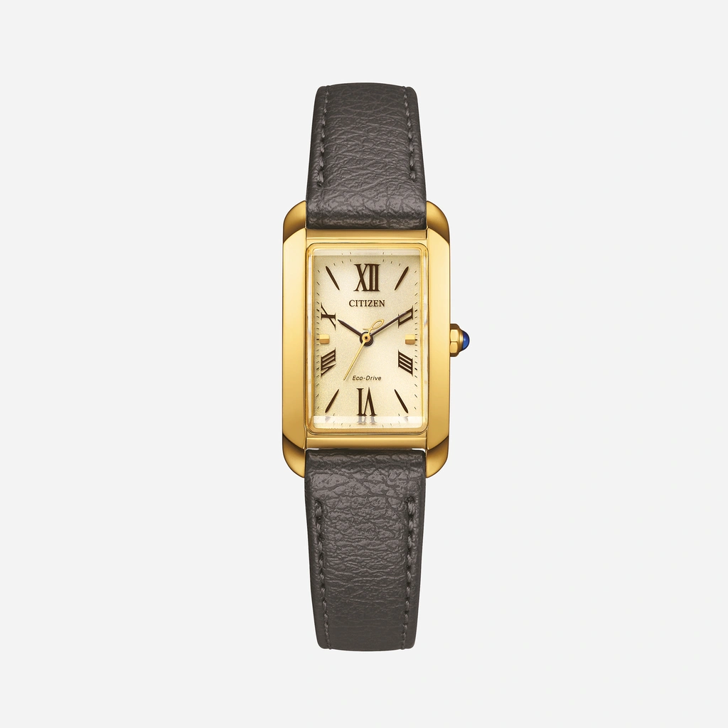 Citizen Eco-Drive L, läderband guld/svart - 19 mm