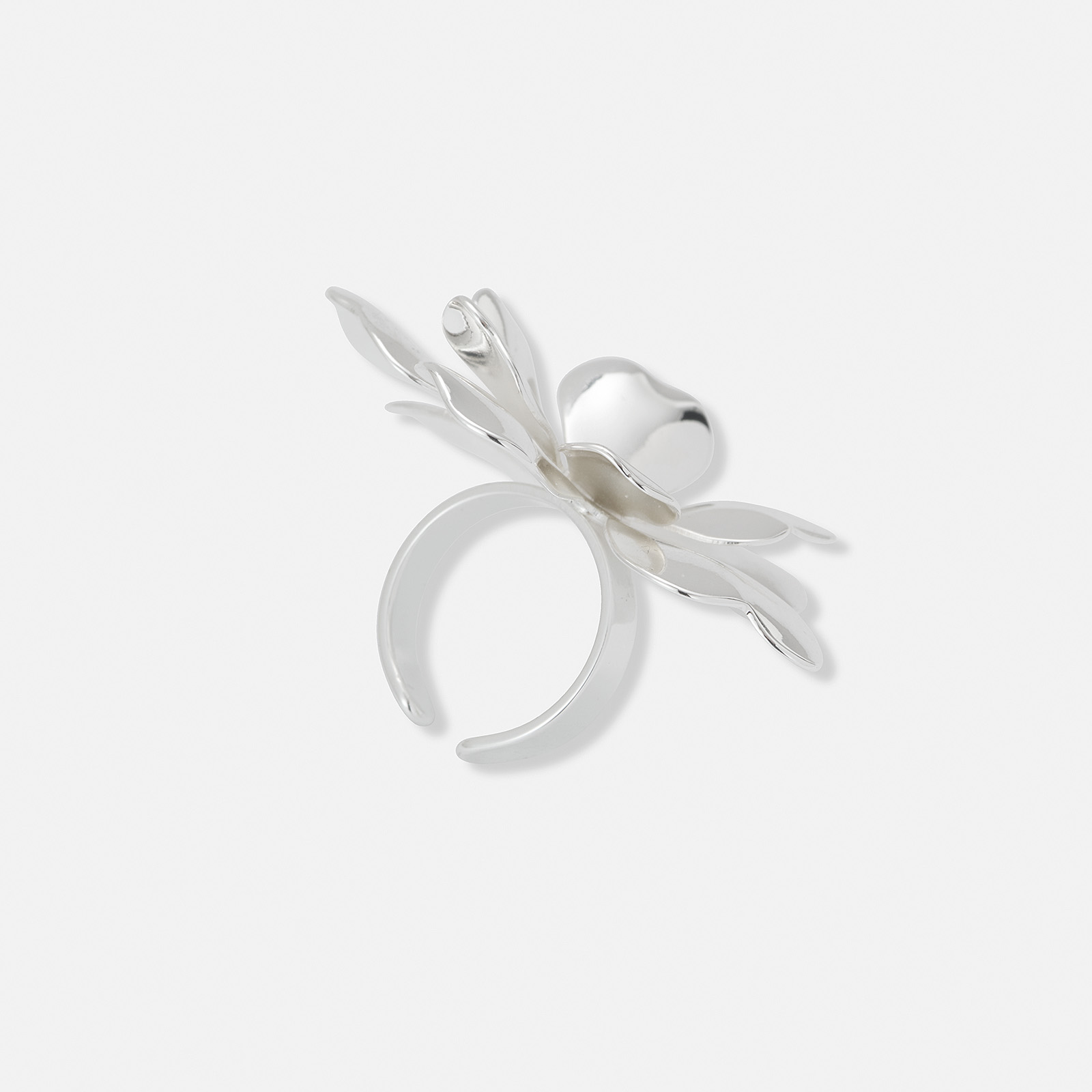 Silverpläterad ring med blomma, onesize