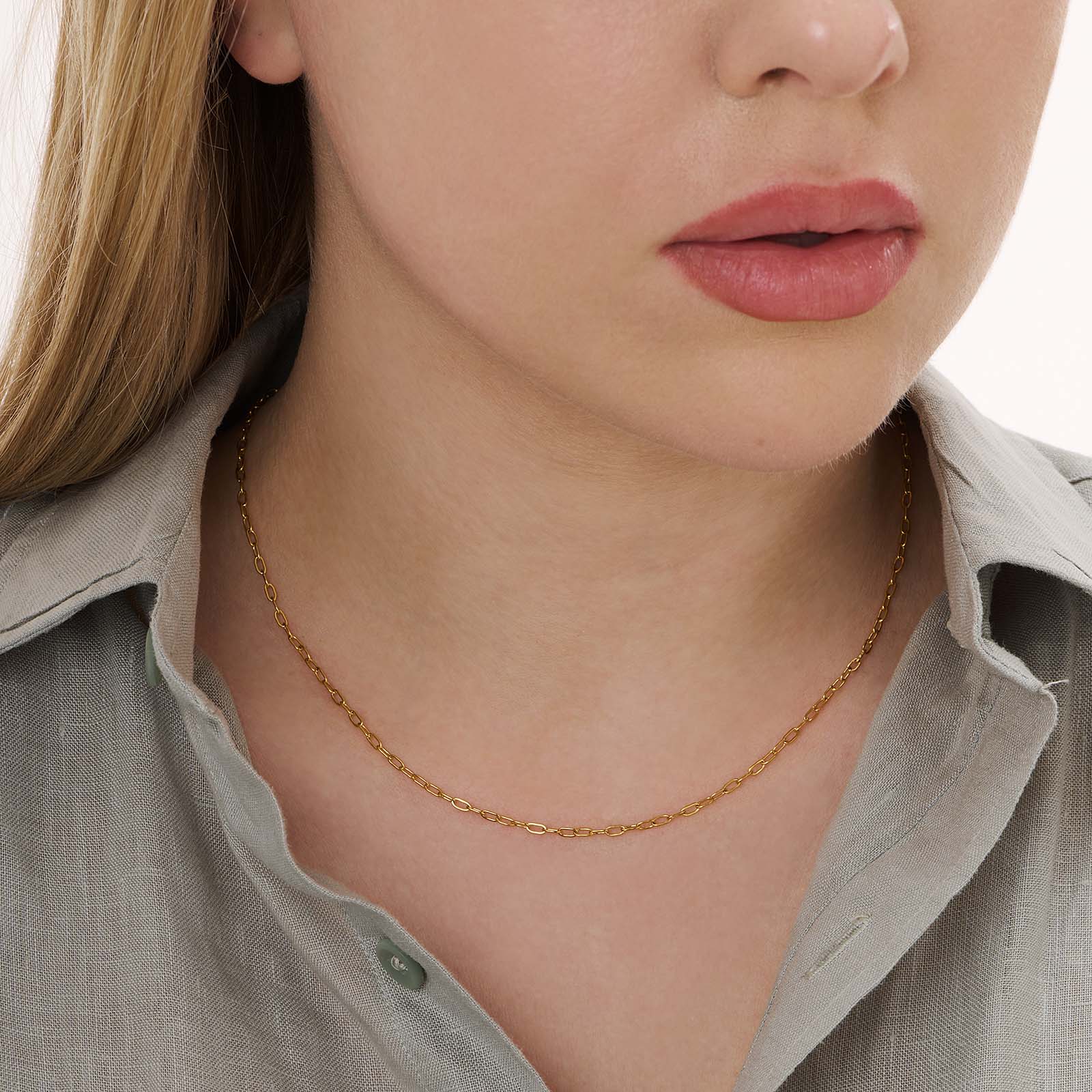 Guldpläterat stålhalsband Paperclip 2mm