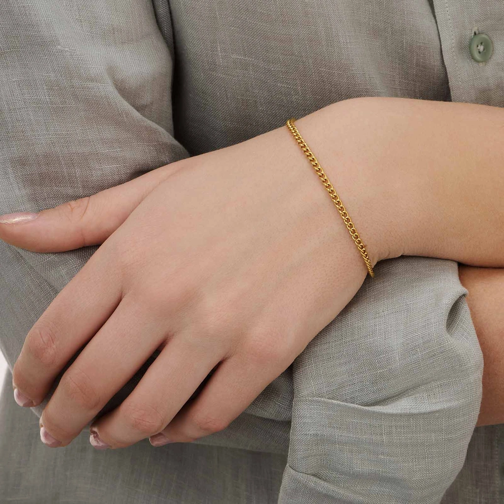 Guldpläterat stålarmband pansarlänk 3 mm - 16+3cm