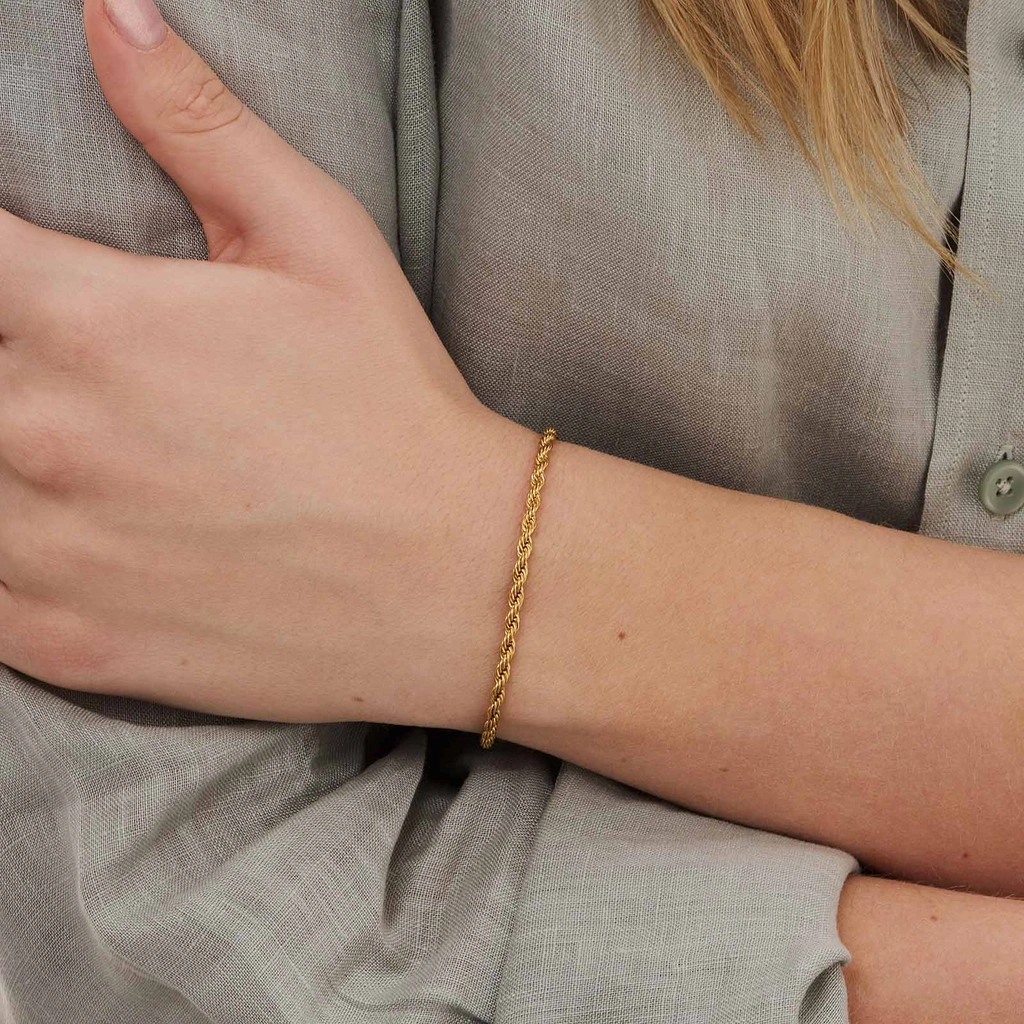 Guldpläterat stålarmband replänk 3 mm - 19+3cm