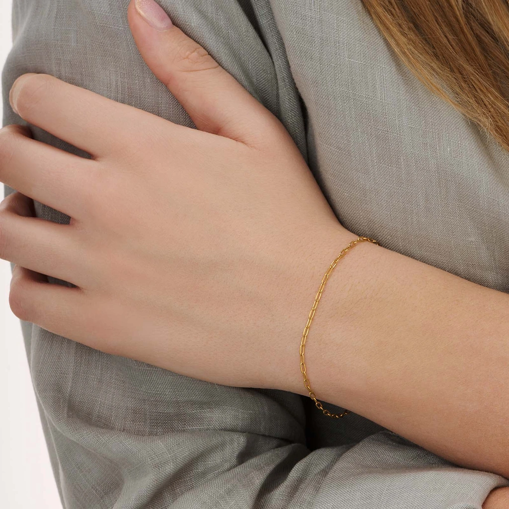 Guldpläterat stålarmband Paperclip 2 mm - 19+3cm