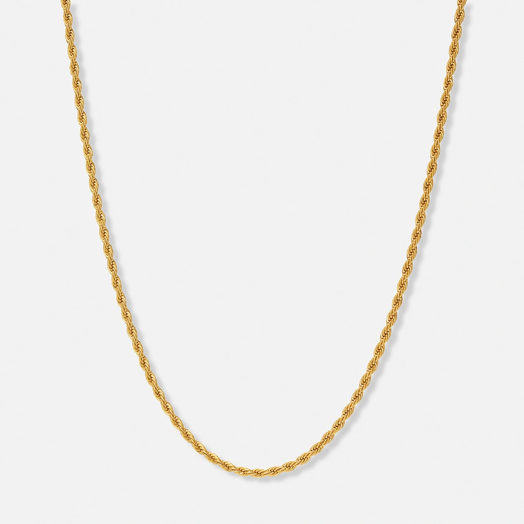 Guldpläterat stålhalsband replänk 4mm - 55+5cm