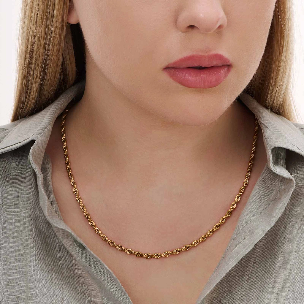 Guldpläterat stålhalsband replänk 4mm - 55+5cm