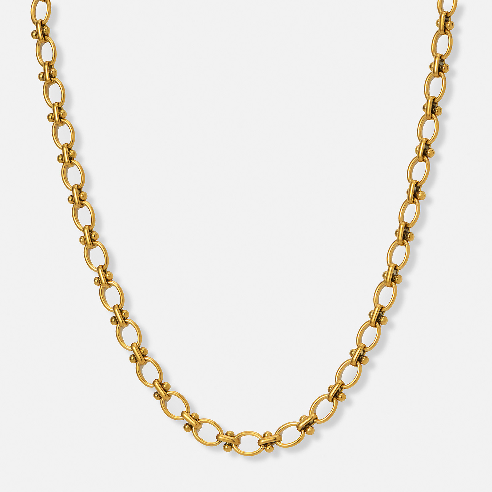 Guldpläterat stålhalsband, länk med bollar - 45 cm