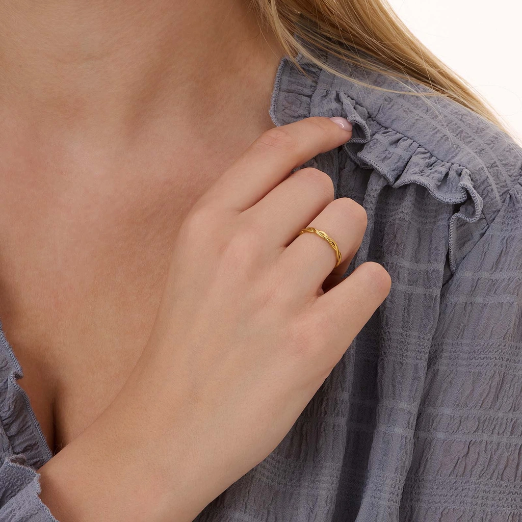 Guldpläterad stålring, twist - 18