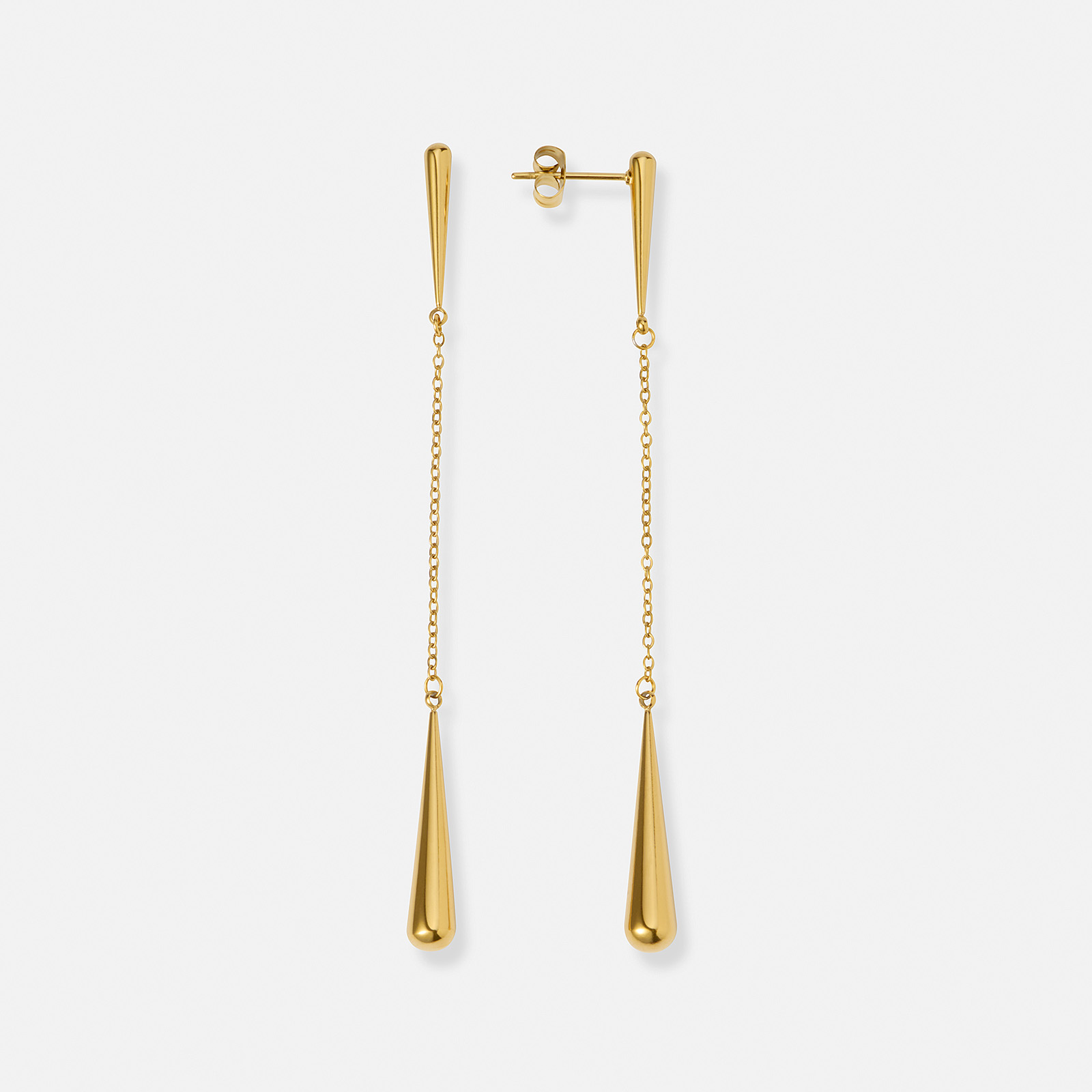 Guldpläterade stålörhängen med hängande droppar - 80  mm