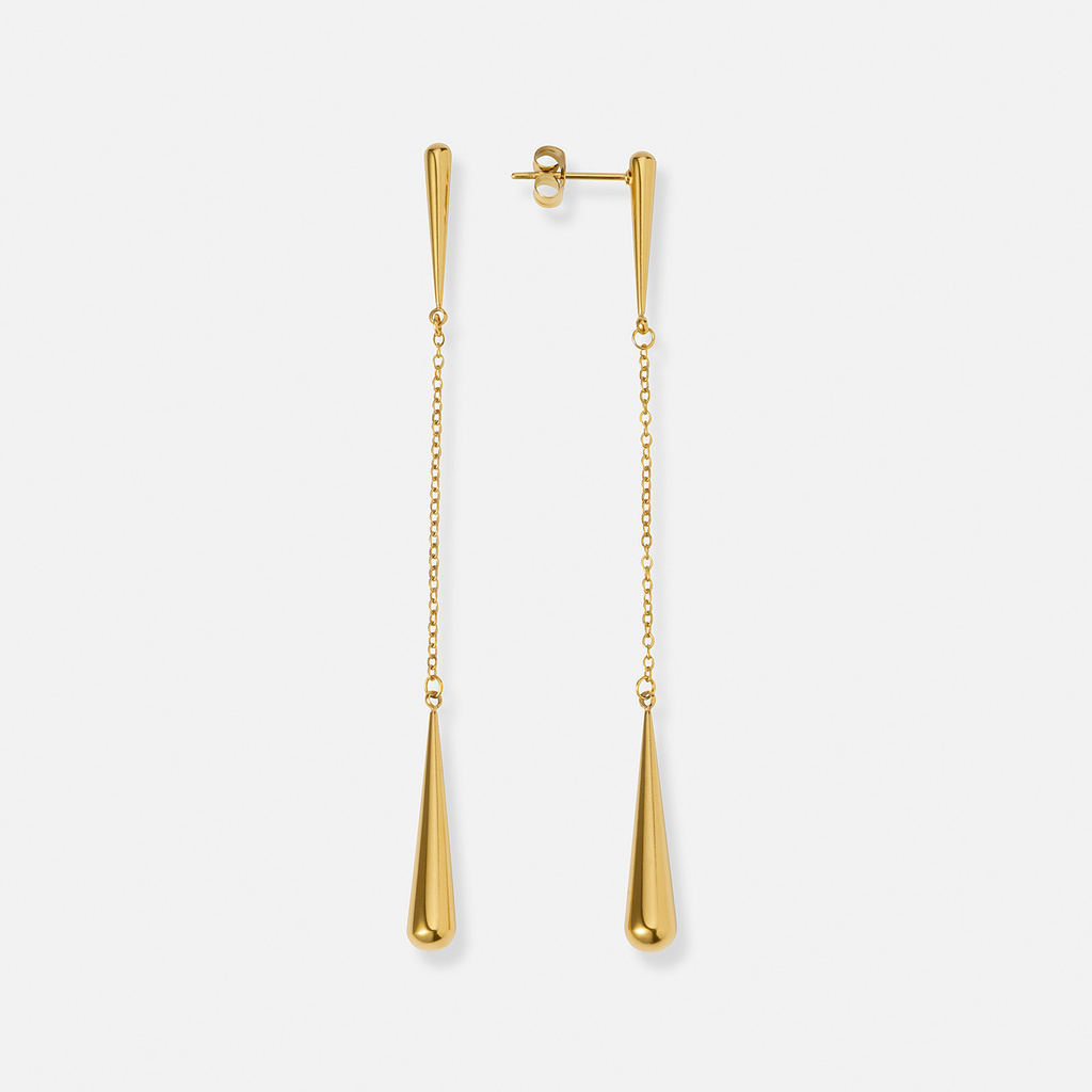 Guldpläterade stålörhängen med hängande droppar - 80  mm