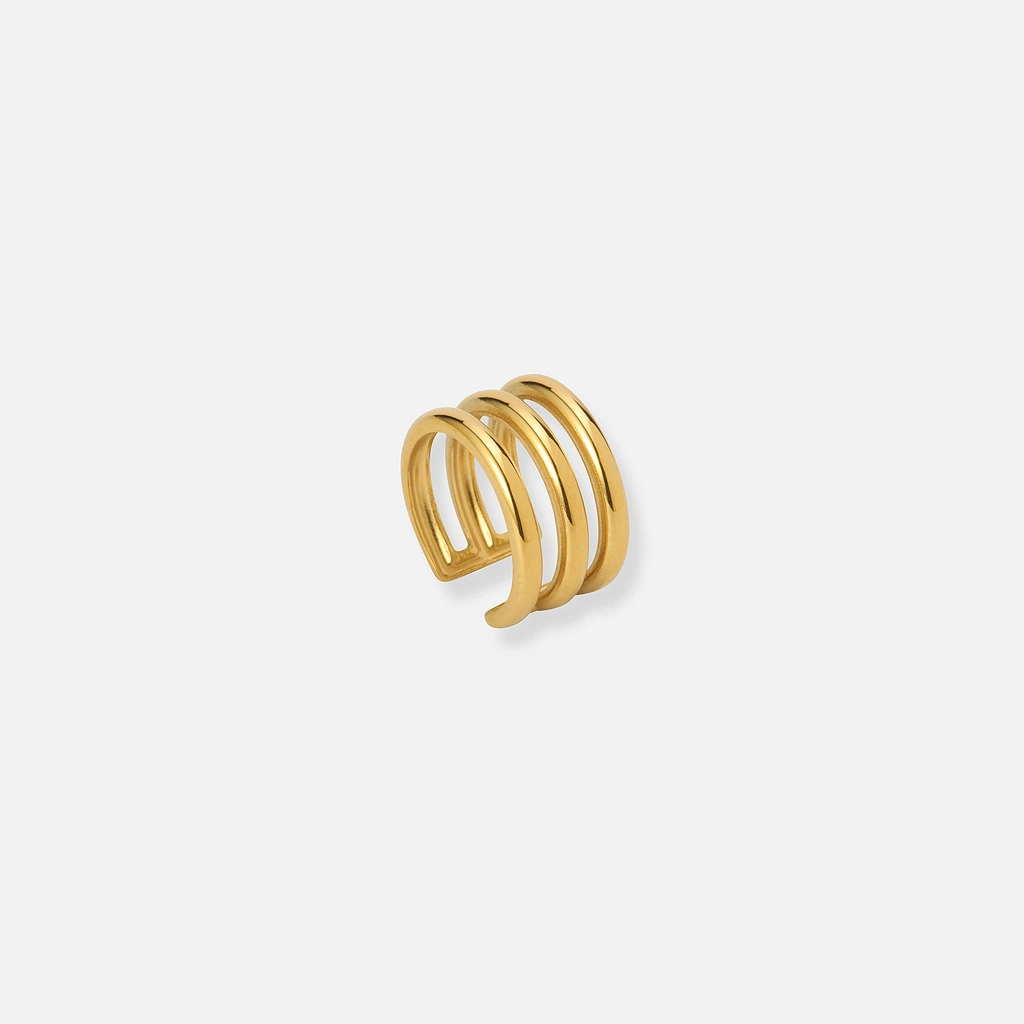 Guldpläterad ear cuff i stål, tre rader - 8  mm bred