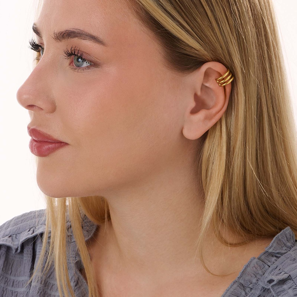 Guldpläterad ear cuff i stål, tre rader - 8  mm bred