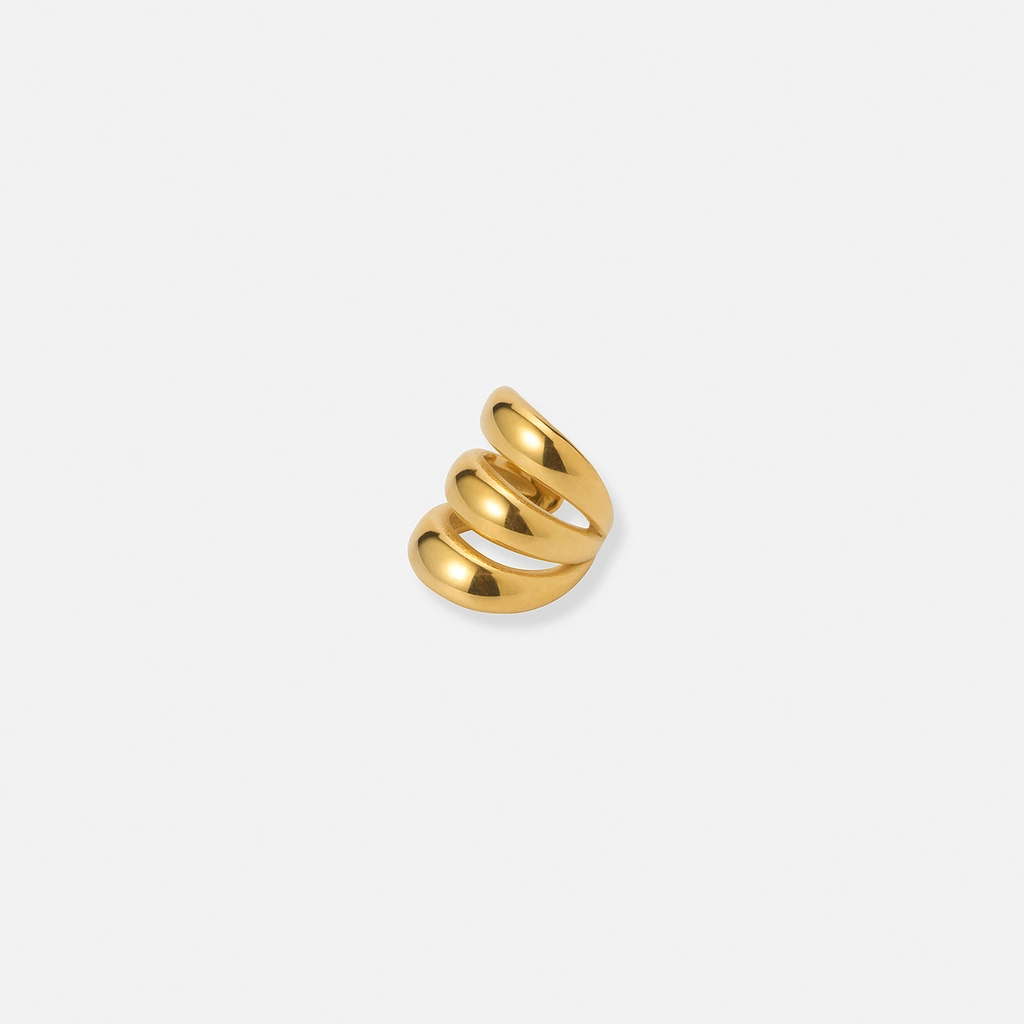 Guldpläterad ear cuff i stål, tre rader - 13  mm bred
