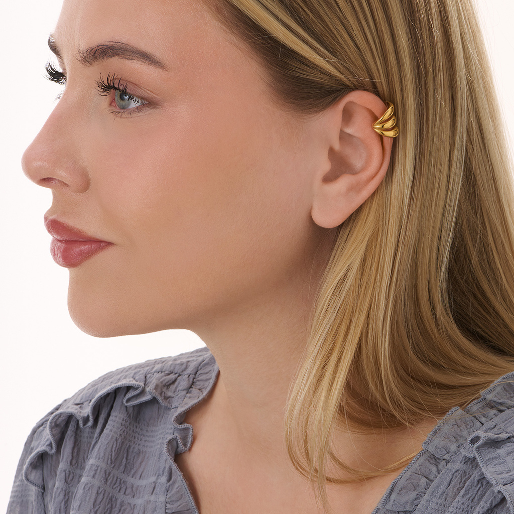 Guldpläterad ear cuff i stål, tre rader - 13  mm bred