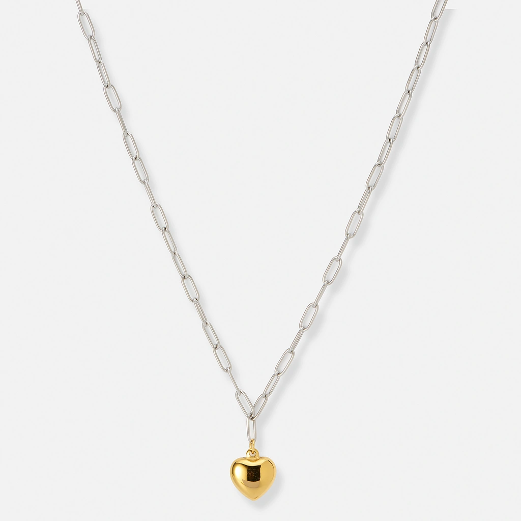 Stålhalsband med guldpläterat hjärta -  50 cm