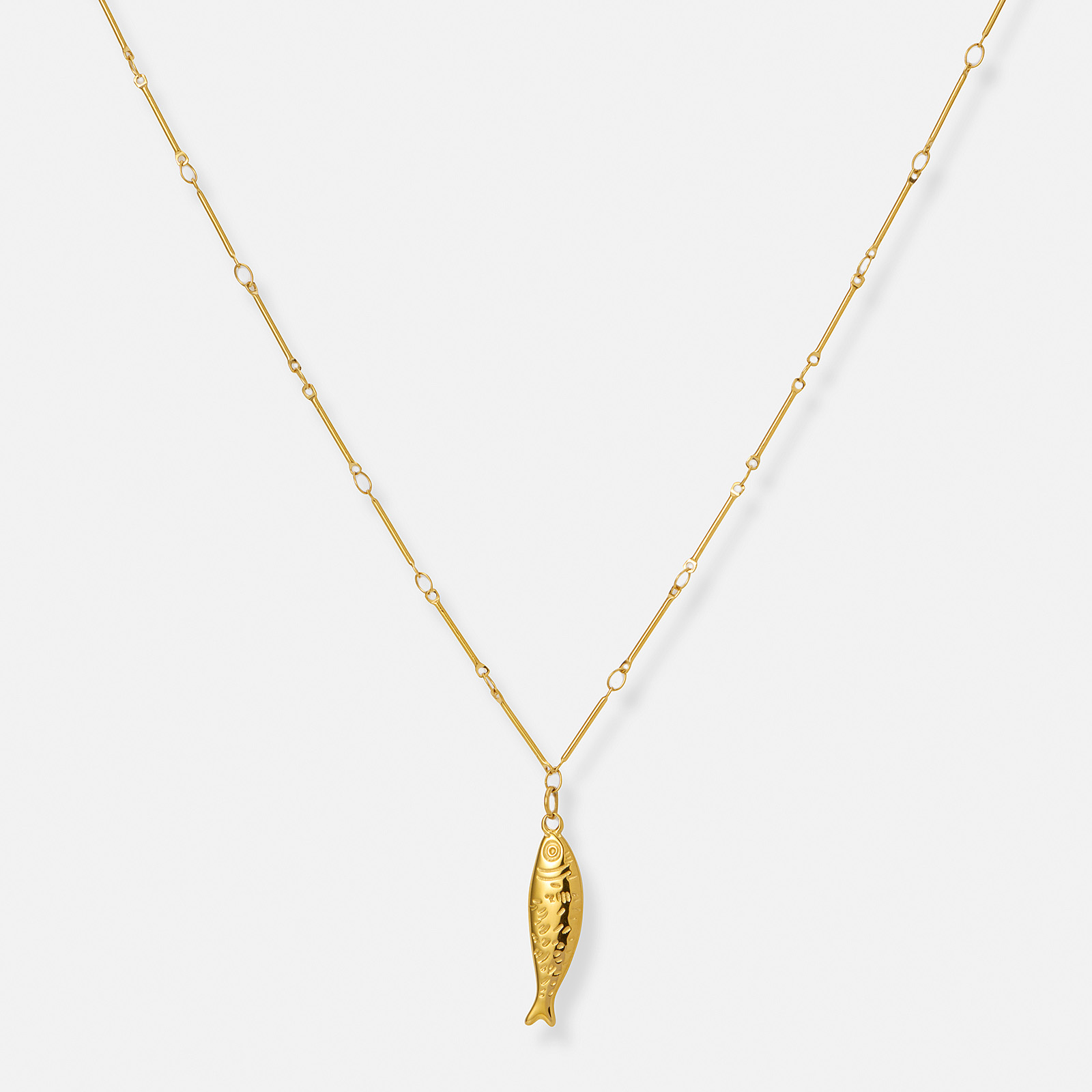 Guldpläterat stålhalsband, liten fisk - 42+5cm