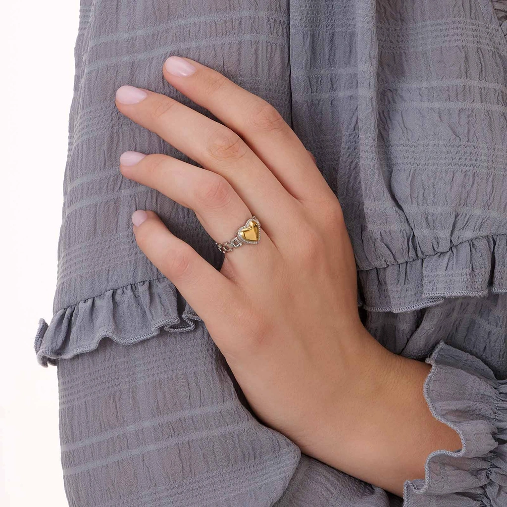 Bicolorfärgad stålring, bulligt hjärta - 17