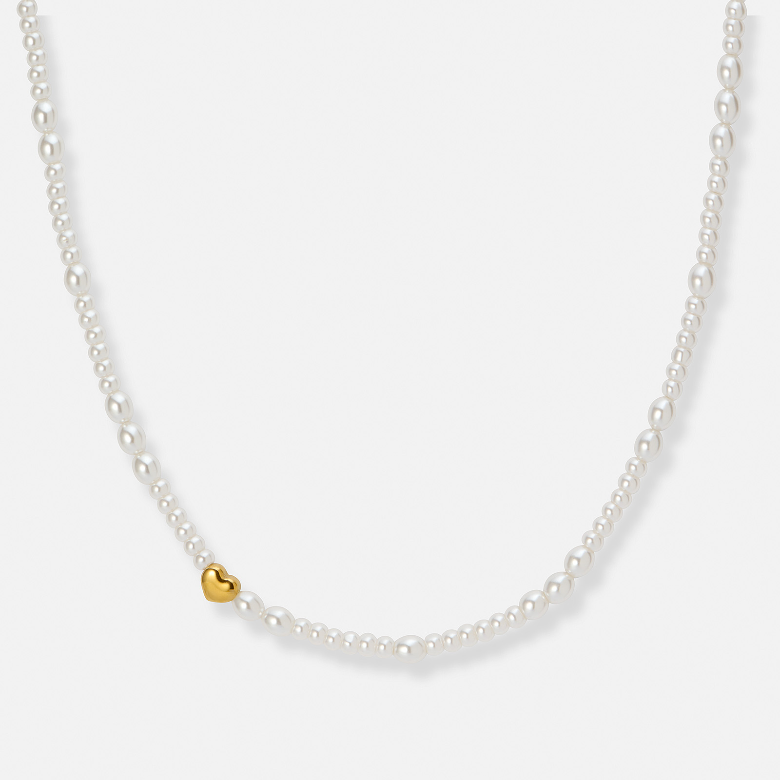 Pärlhalsband med guldpläterat stålhjärta - 40,5+5cm