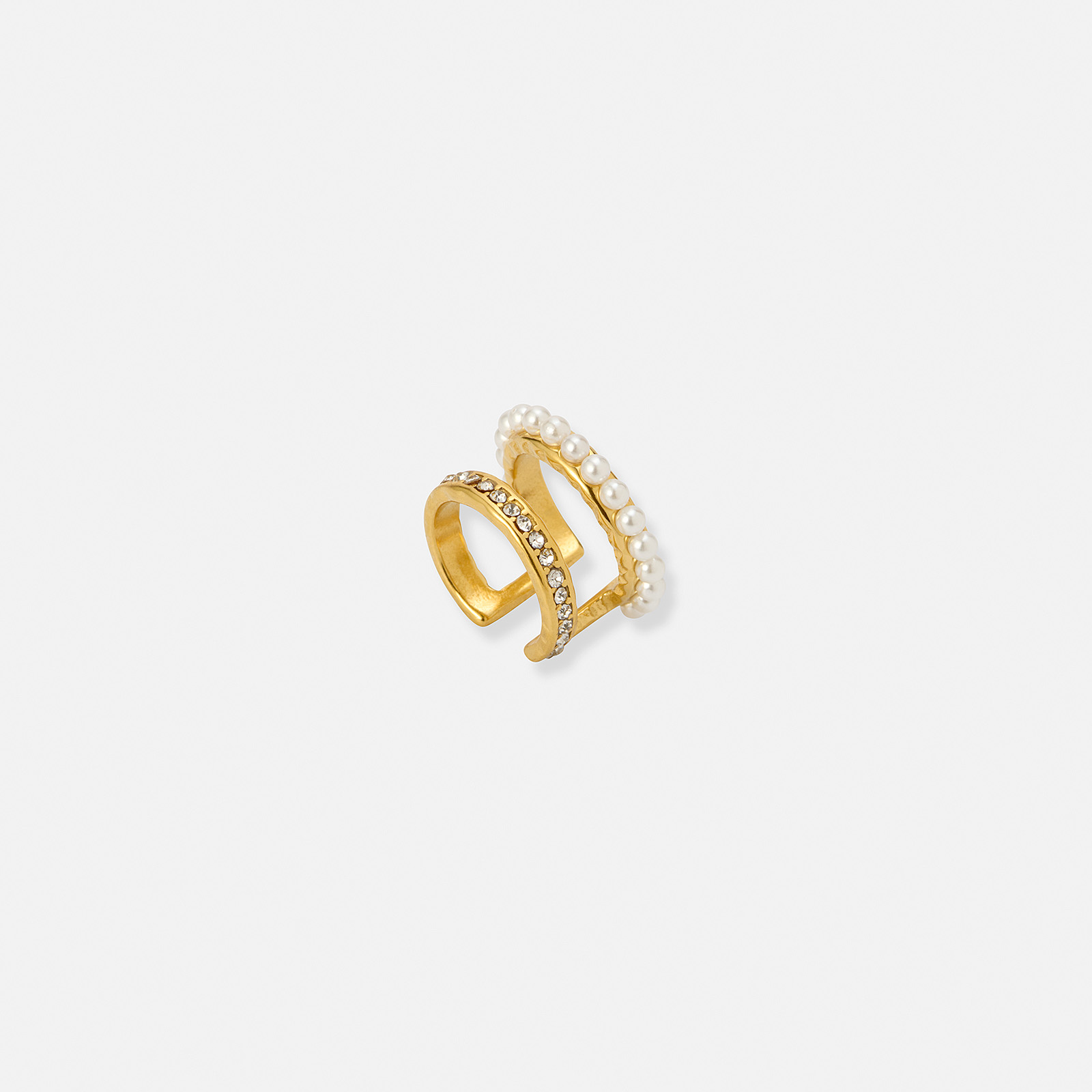 Guldpläterad ear cuff i stål, pärlor - 12  mm bred