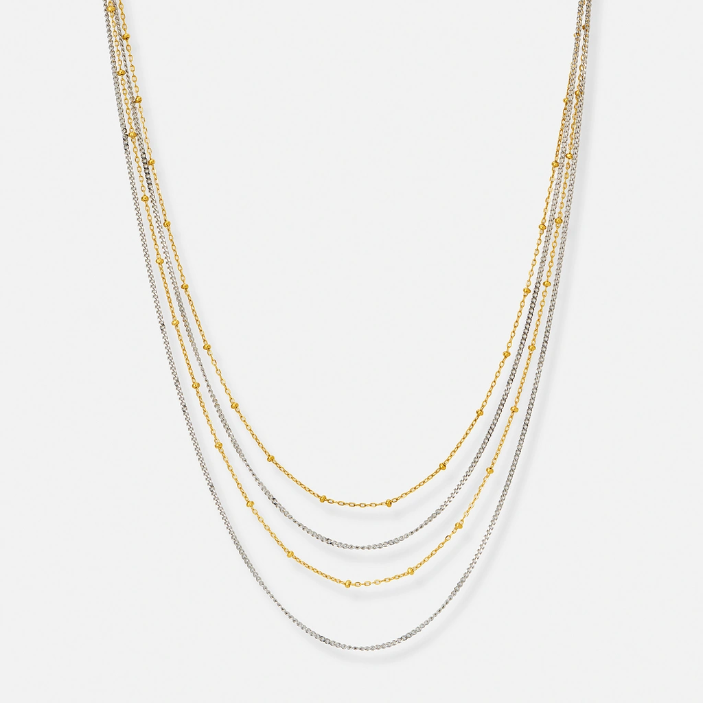 Stålhalsband i bicolor, fyra rader kejdor - 38-45+5cm