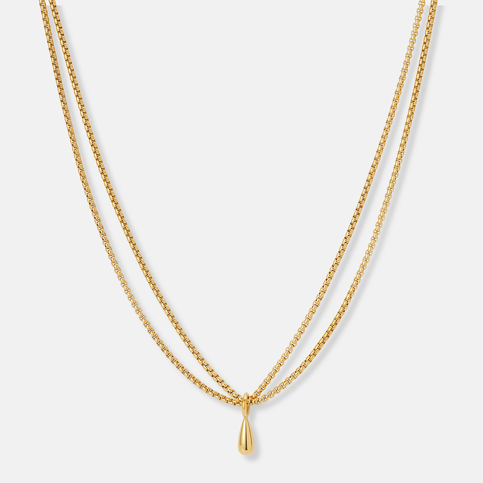 Tvåradigt guldpläterat halsband med droppe - 40+5cm