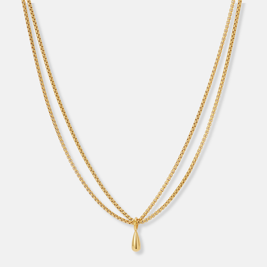 Tvåradigt guldpläterat halsband med droppe - 40+5cm