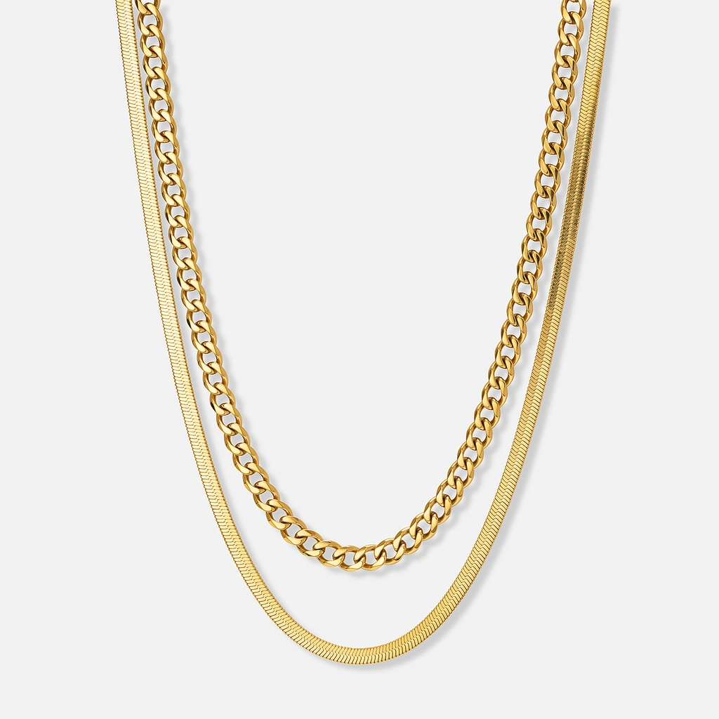 Guldpläterat stålhalsband, tvåradigt