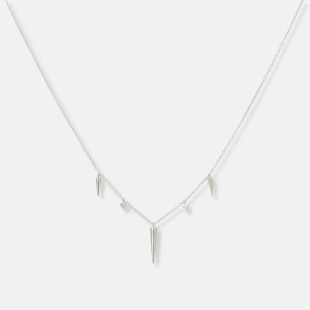 Silverhalsband med spikes och stenar - 42+3cm