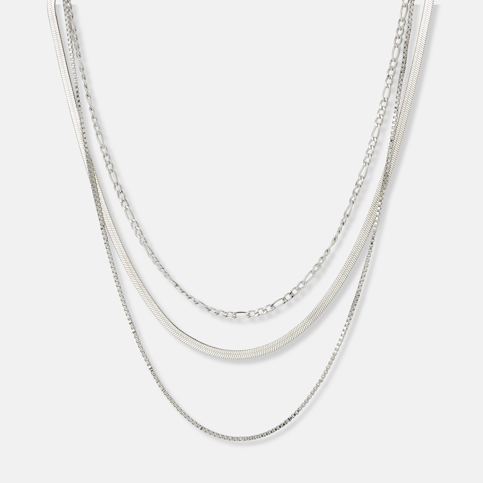 Treradigt stålhalsband, olika kedjor