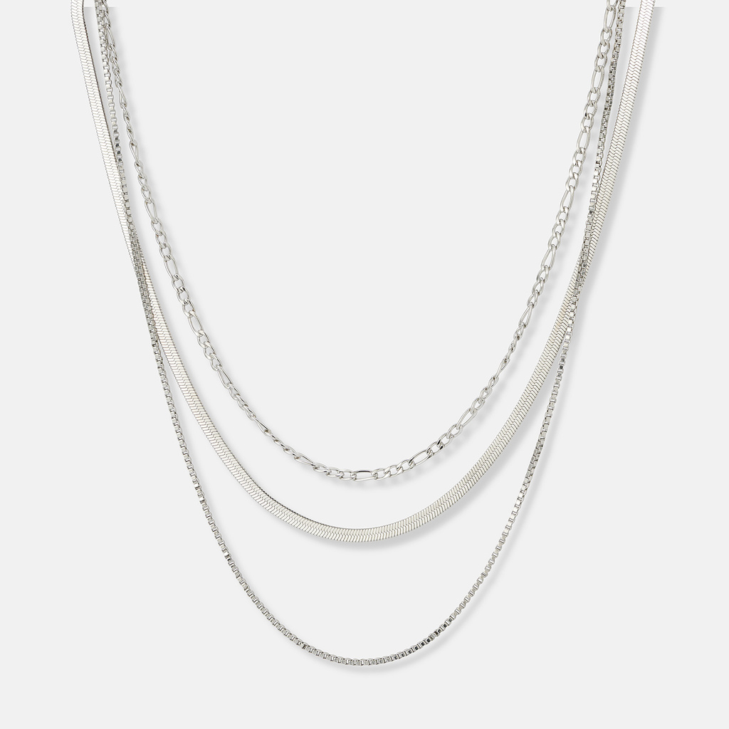 Treradigt stålhalsband, olika kedjor