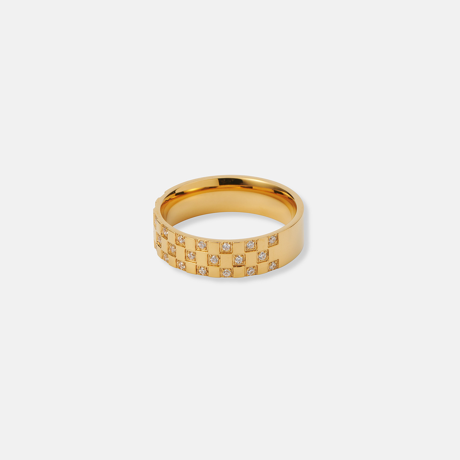 Bred ring i guldfärgat stål - schackrutig