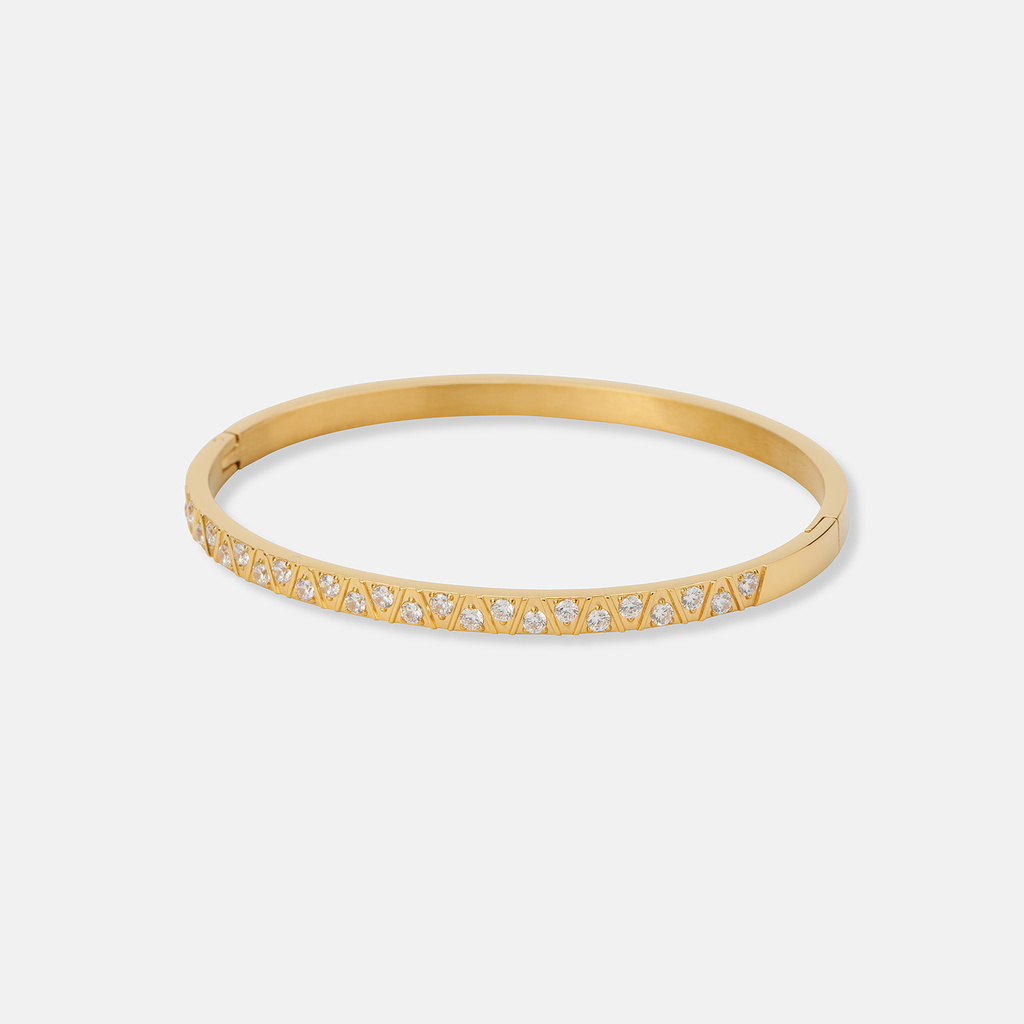 Guldpläterat stålarmband, bangle zig zag - 6x5 cm