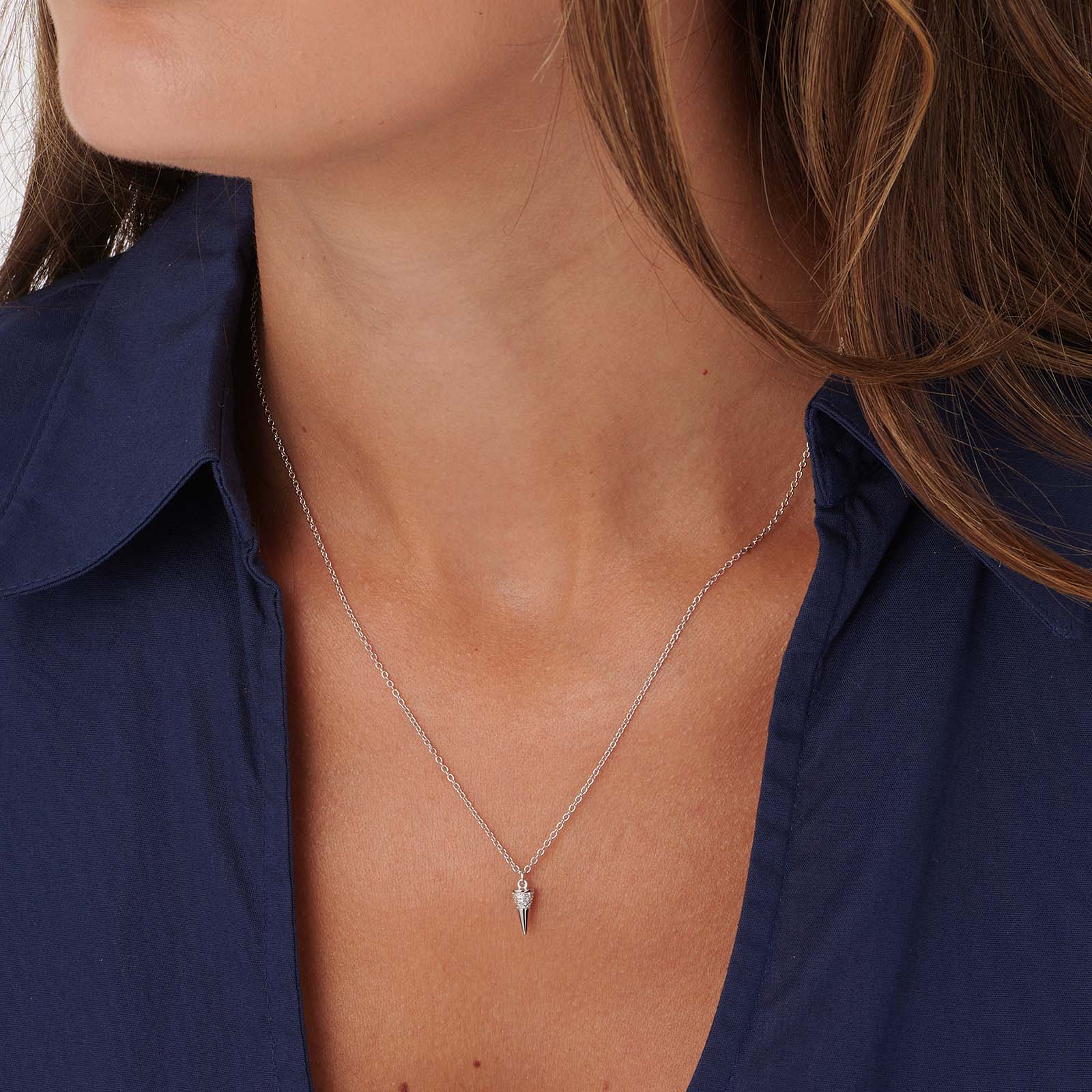 Silverhalsband med spike och stenar - 42+3cm