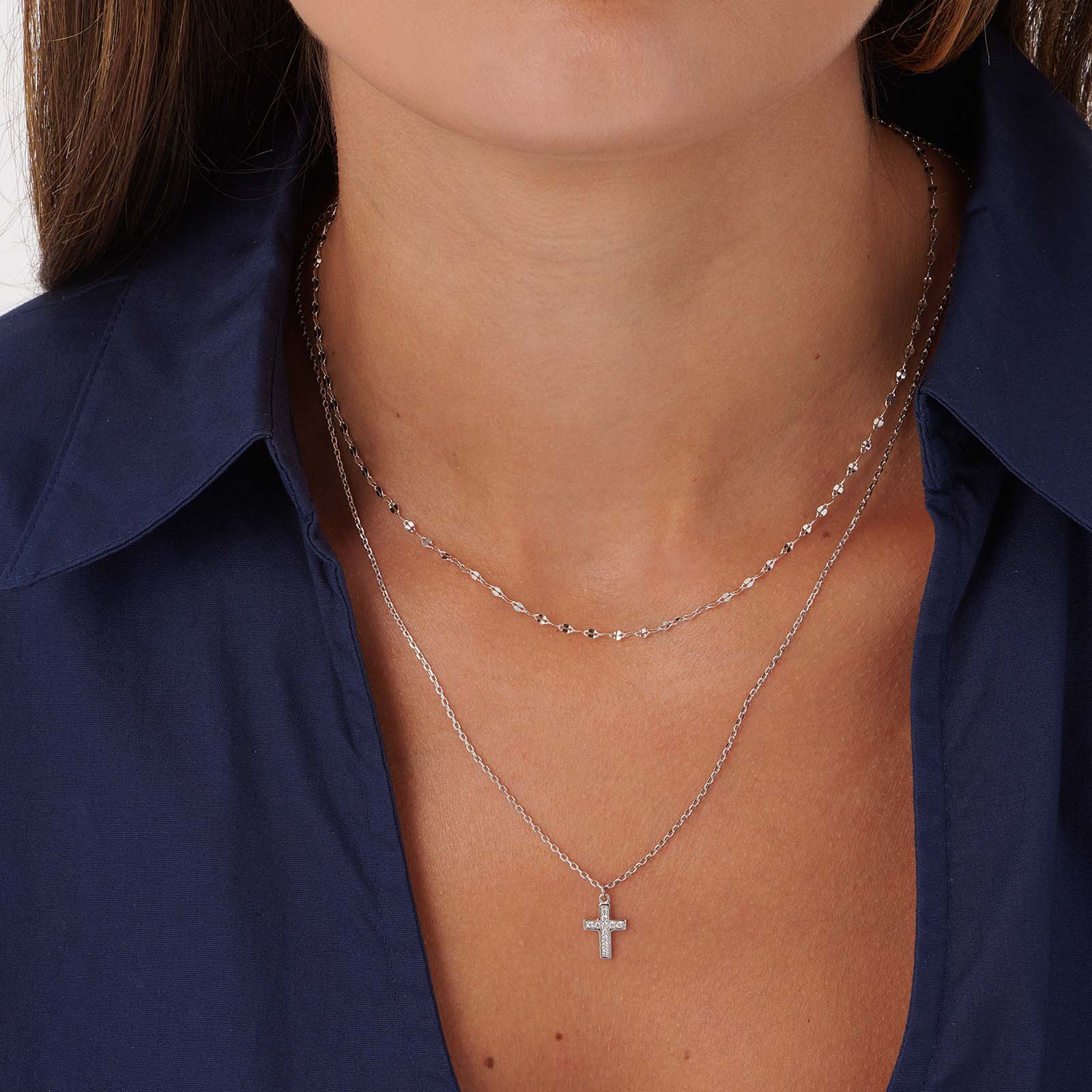 Set med 2-par halsband i äkta silver - 42+3cm Set med 2-par halsband i äkta silver - 42+3cm