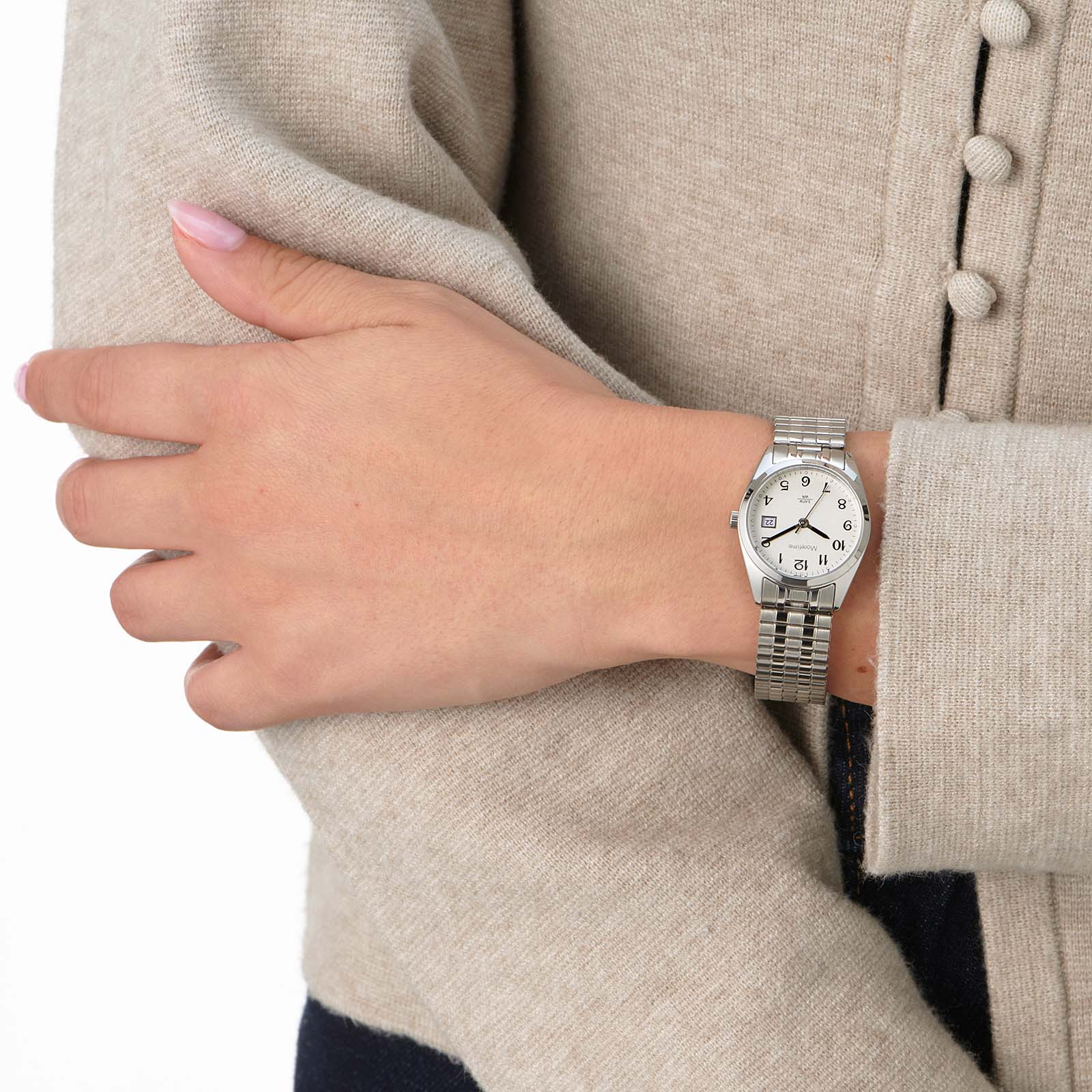 Moretime damklocka silver/vit, flexband - 26 mm