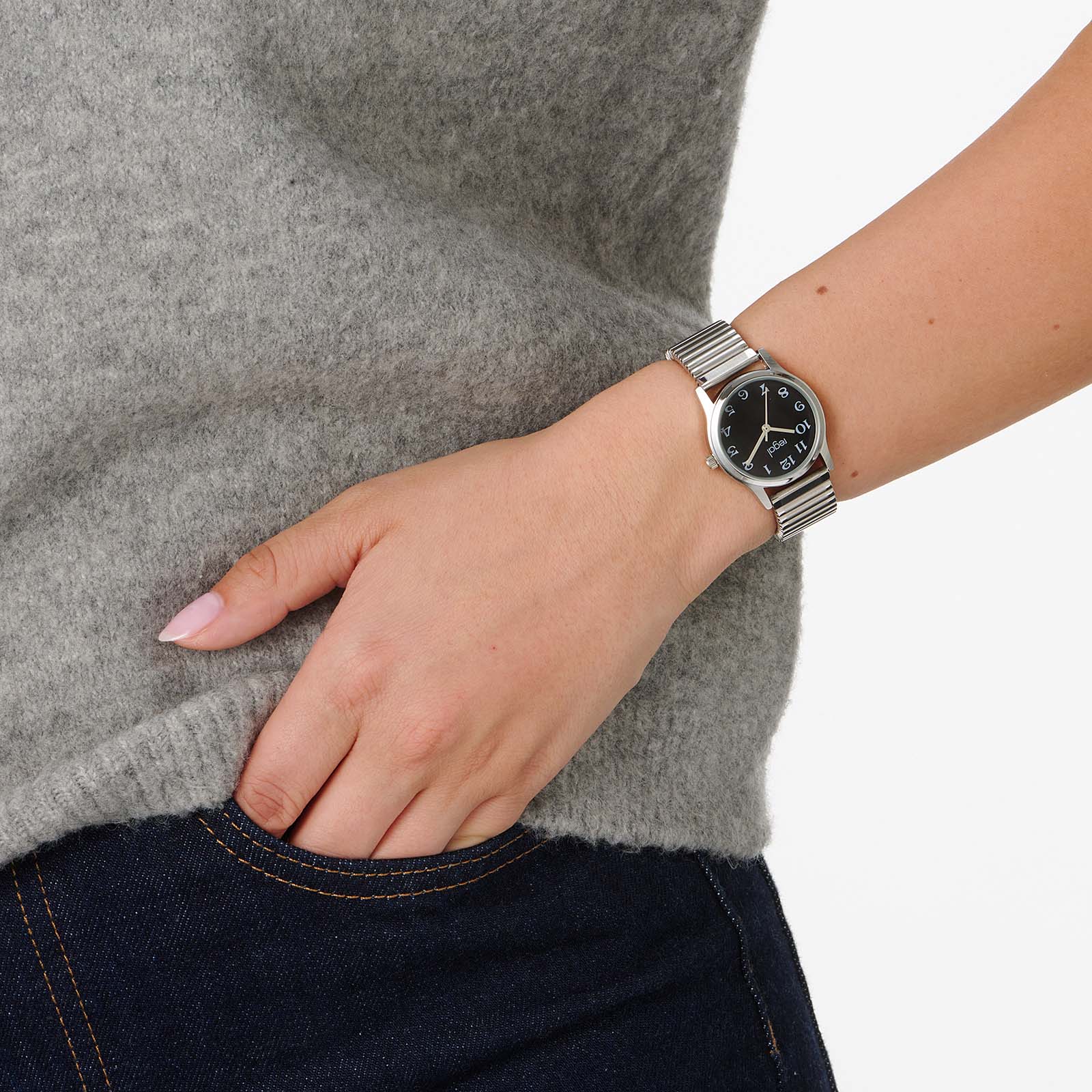 Regal damklocka silver/svart, flexband -