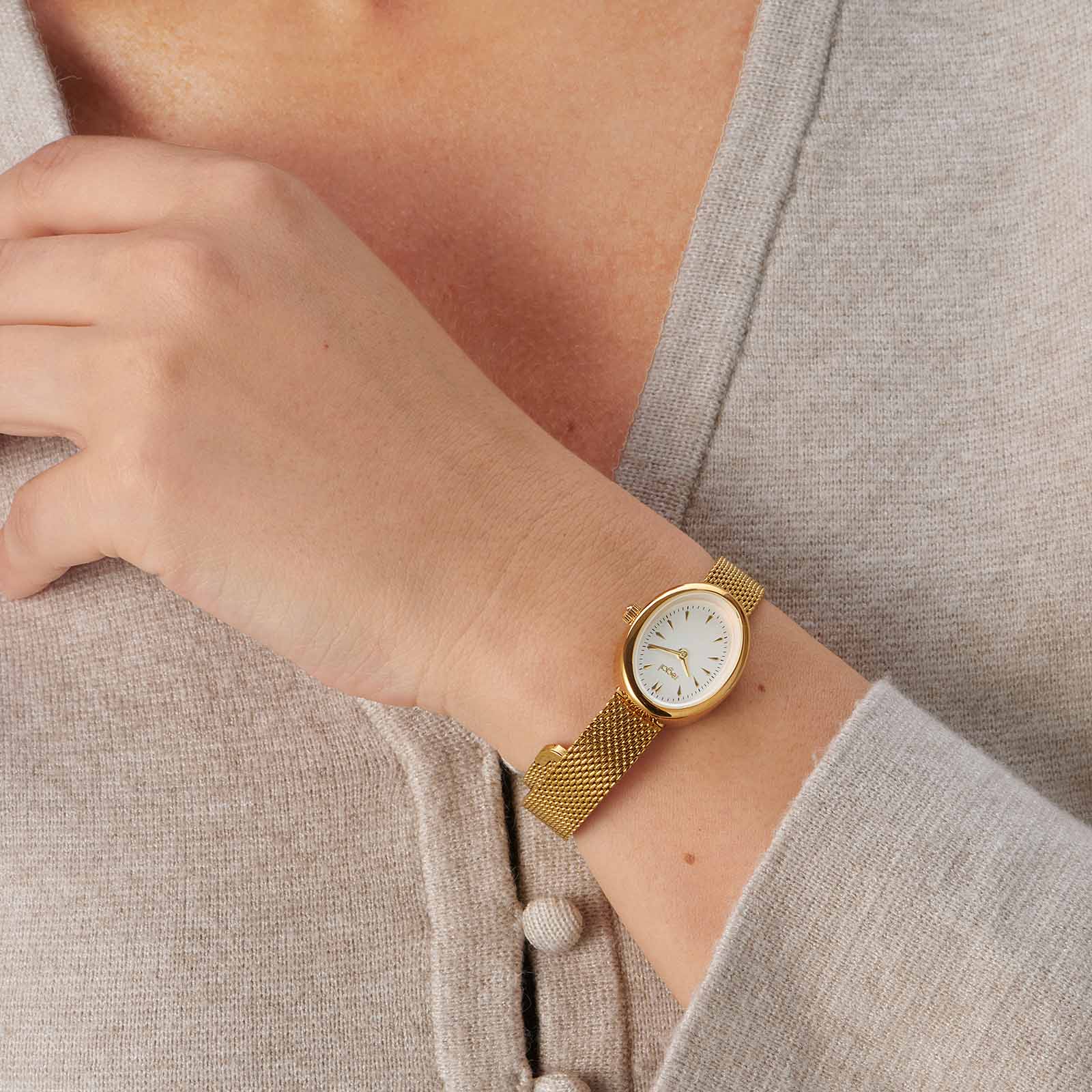 Regal damklocka, oval guld/vit