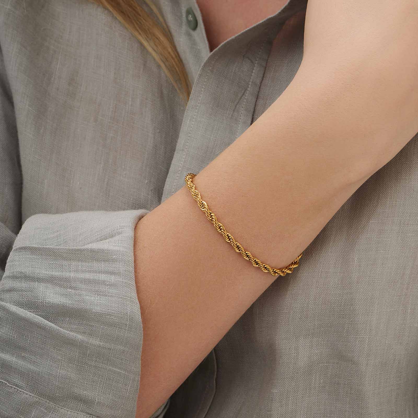 Guldpläterat stålarmband replänk 4 mm