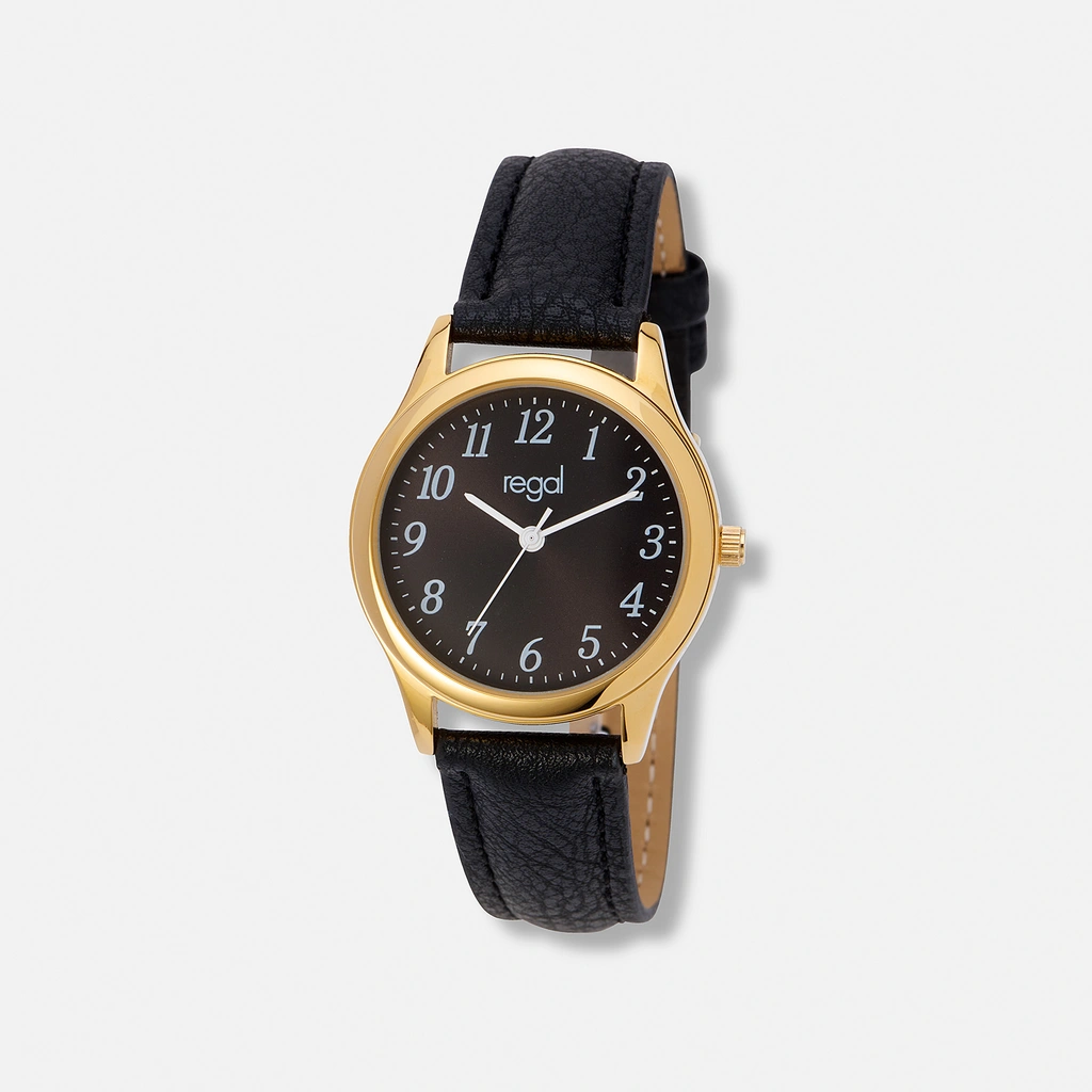 Regal damklocka - svart band, guld/svart, 32mm