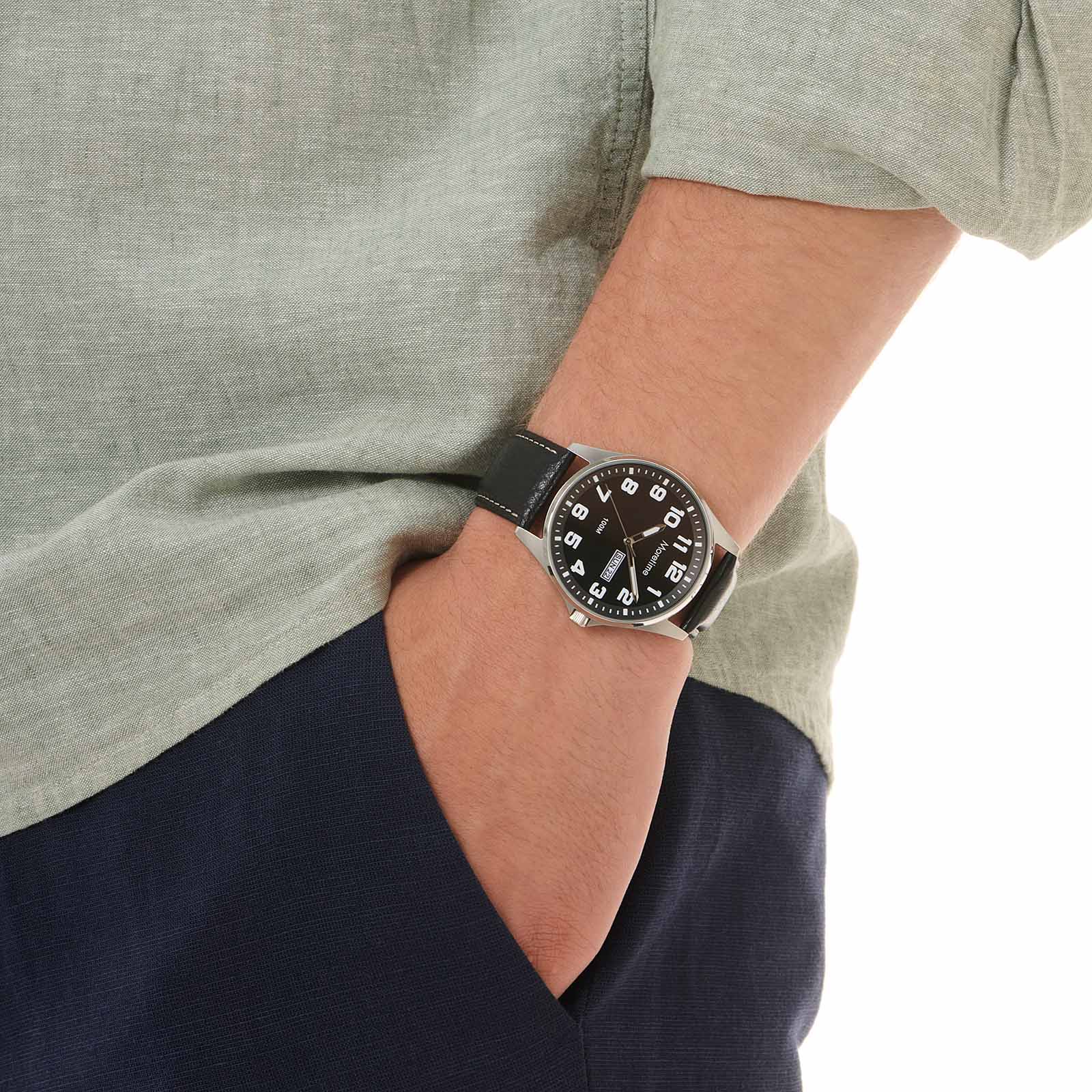 Moretime herrklocka läderband svart/svart - 42 mm