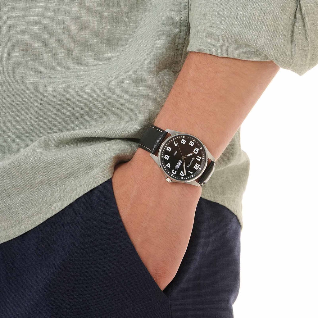 Moretime herrklocka läderband svart/svart - 42 mm