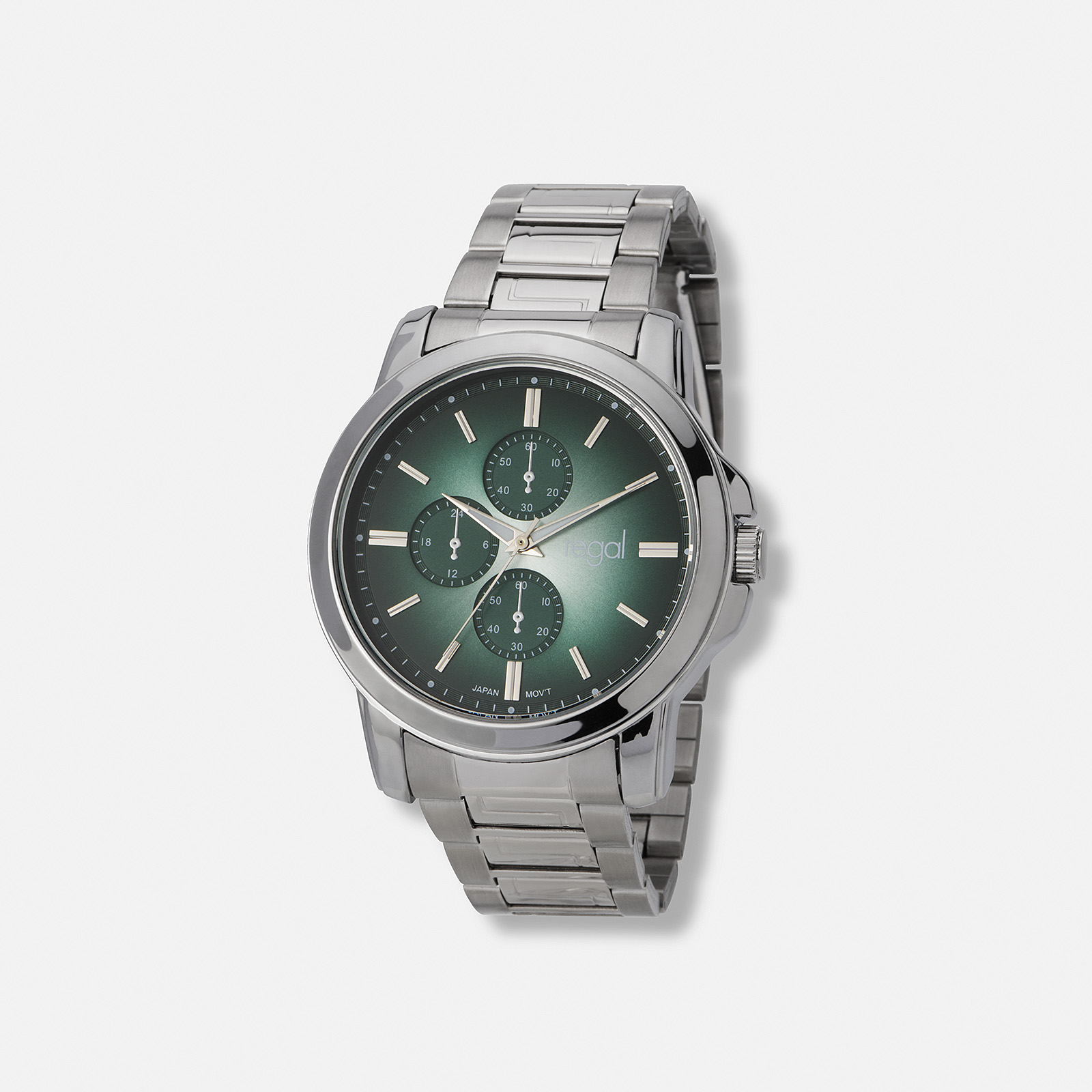 Regal herrklocka, metallband, grön/silver, 45 mm