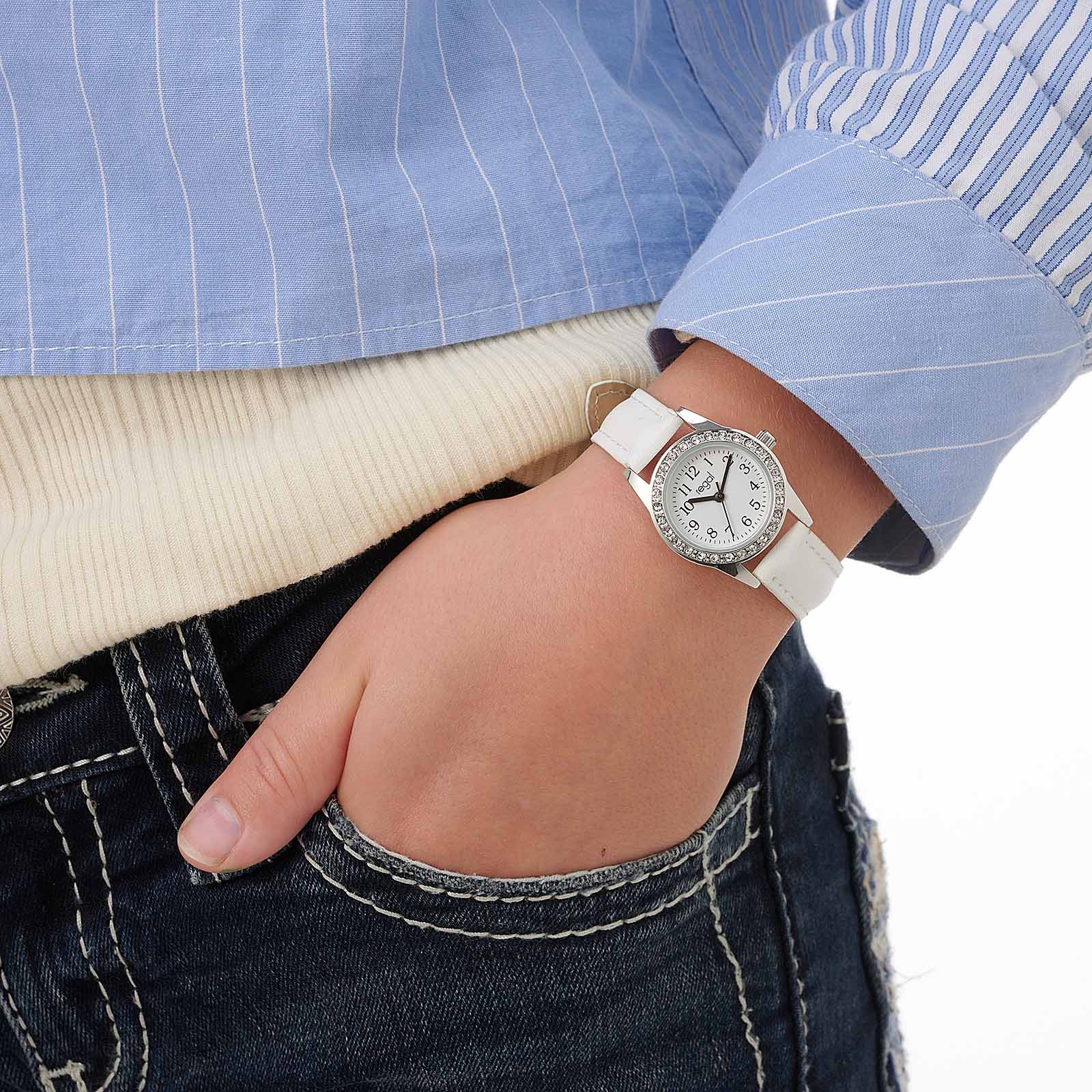 Regal barnklocka med stenar, vit, 24 mm