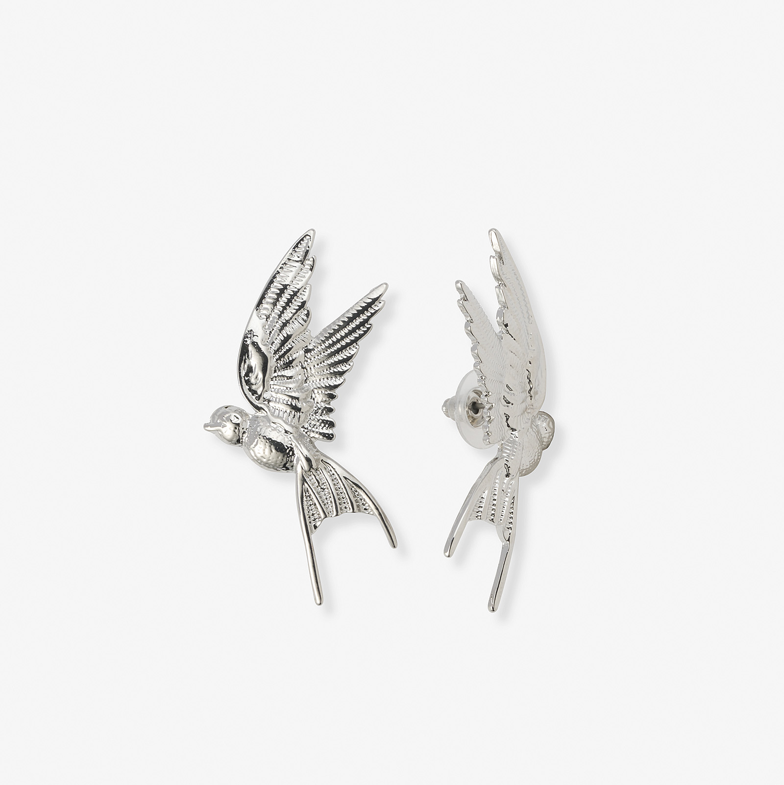 Silverfärgade örhängen, studs med svalor - 50 mm Silverfärgade örhängen, studs med svalor - 50 mm