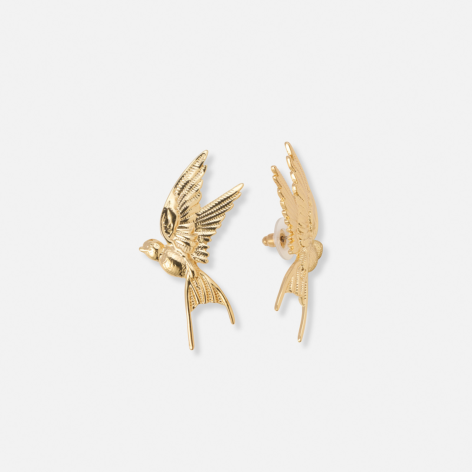 Guldfärgade örhängen, studs med svalor - 50 mm Guldfärgade örhängen, studs med svalor - 50 mm