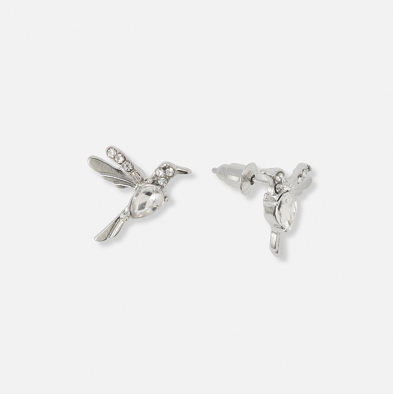 Silverfärgade örhängen, studs med kolibrier - 18 mm Silverfärgade örhängen, studs med kolibrier - 18 mm