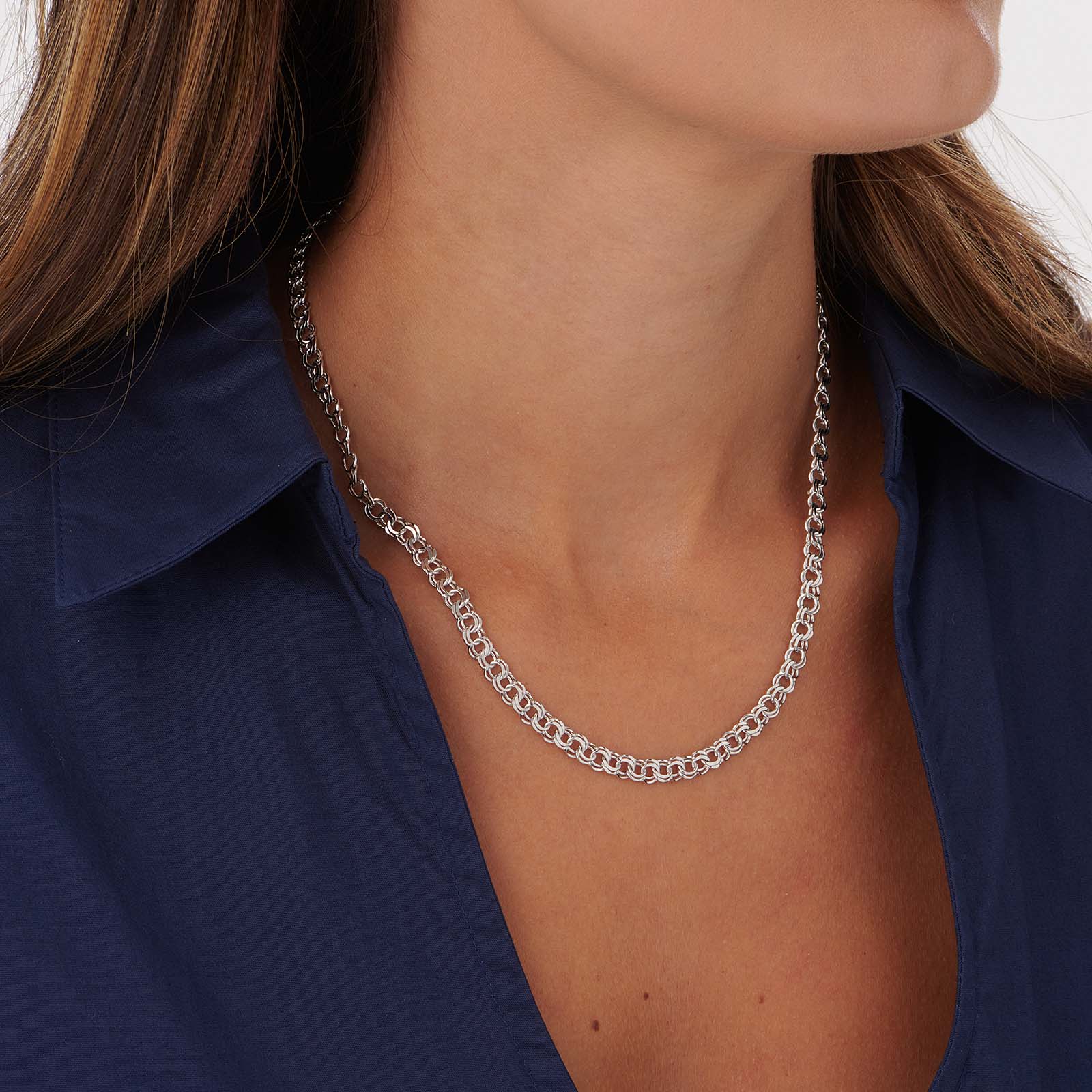 Halsband i silver, 5,5 mm bred bismarck - 45 cm