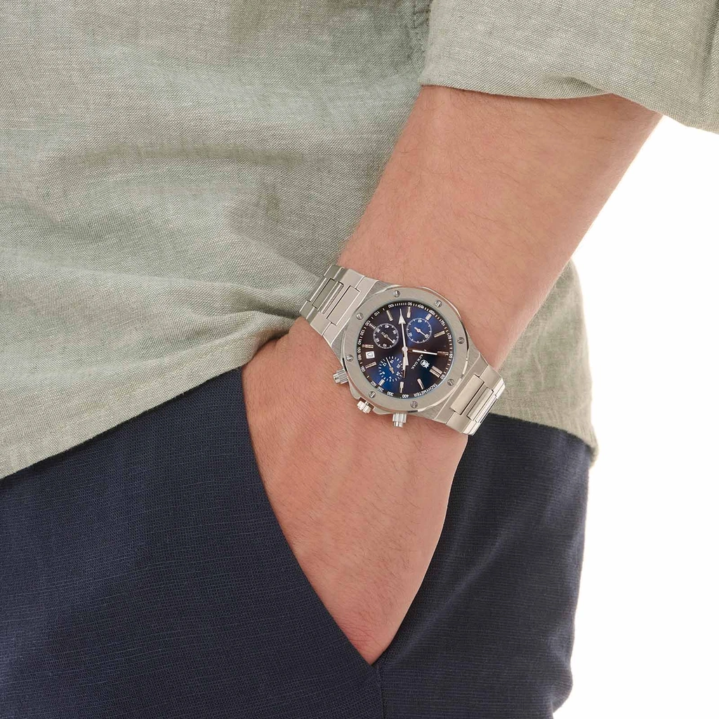 Black Oak Master Chrono metallband silver/blå - 42 mm