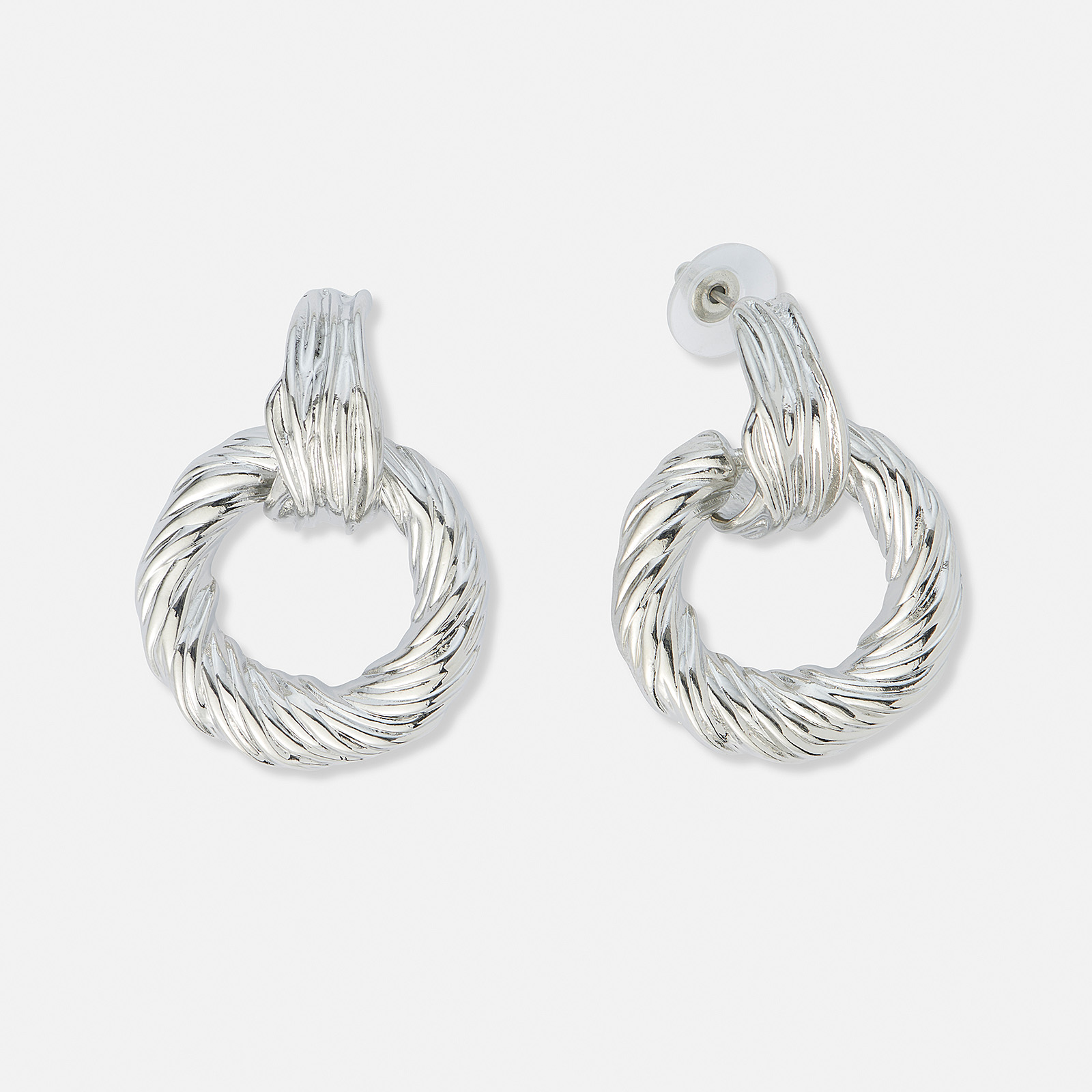 Silverfärgade örhängen vridna ringar - 40x30 mm
